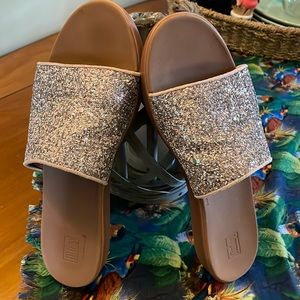 Fitflop Rose Gold Sparkle Slides - Sz 9